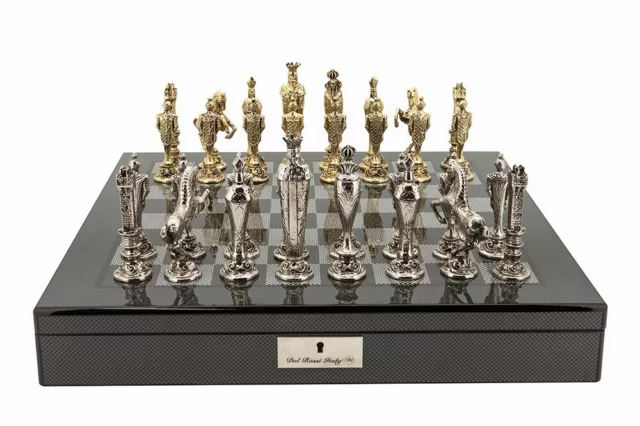 Dal Rossi Italy Chess Set: 20" Carbon Fibre Finish Chess Box & 132mm Renaissance