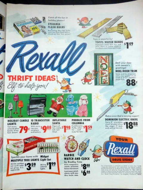 Vintage 2 Page Print Ad Rexall Drug Store Christmas 1960'S