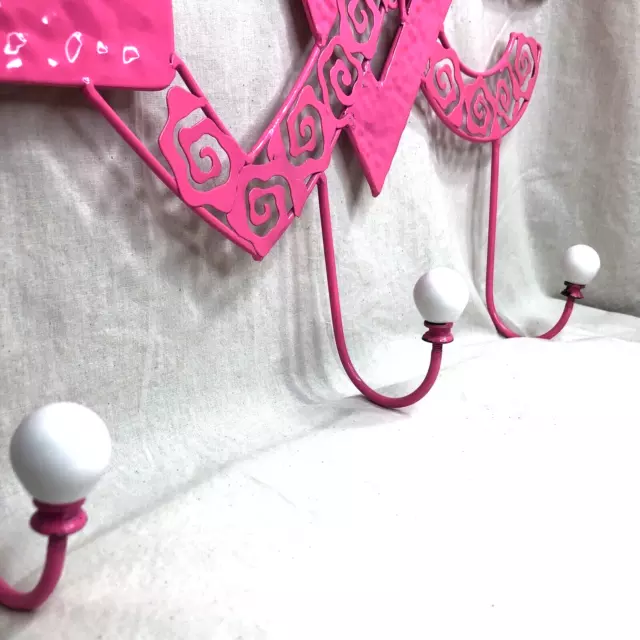 Pink "LOVE" Metal Wall Hanging with Rose Design & Hooks - Shabby Chic Girls Room 3