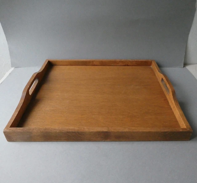 Grand Plateau Art Déco – Acier Ligné Et Bois – Vintage Années 1930 – Service