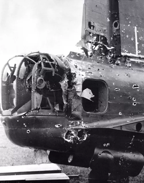 B&W WWII Photo British Bomber Flak Damage RAF WW2 World War Two Royal Air Force