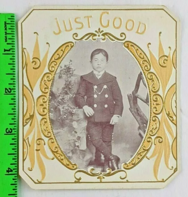 Vintage 1900s? Goodmann Just Good Fancy Asian Boy Photo Embossed Cigar Box Label