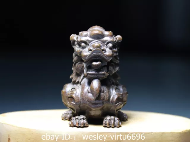 China Dynasty Folk Collect Old Red Copper Fu Foo Dog Lion Beast Unicorn Statue 3