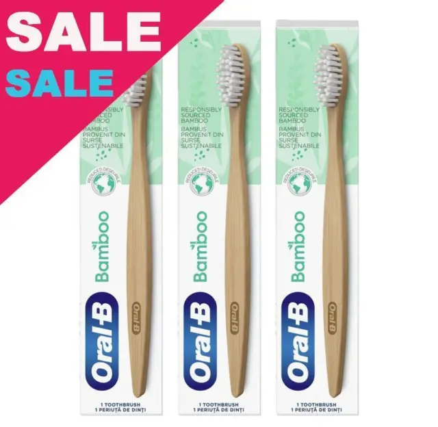 Oral-B Bamboo Toothbrush Natural Medium Plant Based Bristle Value Pack of 3