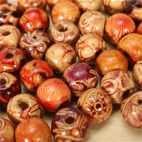 100x Mixed Large Hole BOHO Wooden Beads for Macrame European Charms DIY Crafts
