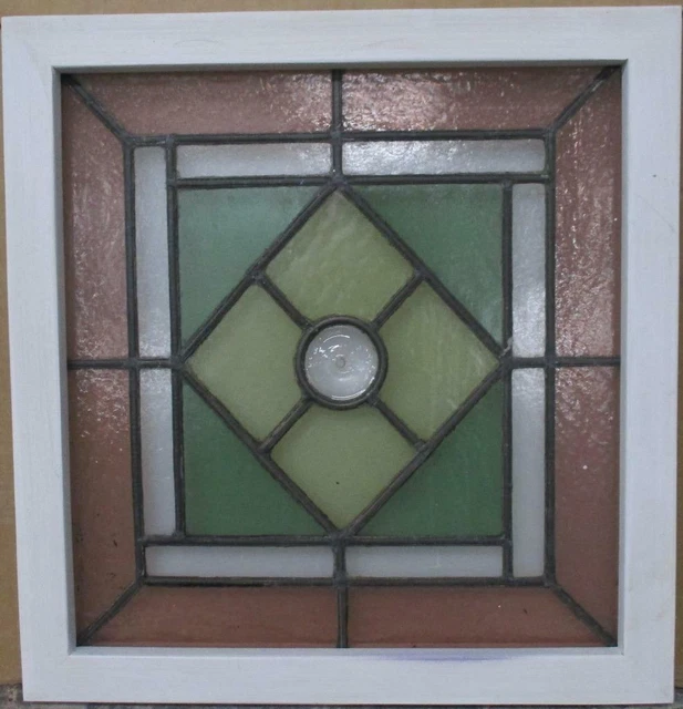 OLD ENGLISH LEADED STAINED GLASS WINDOW Pretty Geometric 19.5" x 20.25"