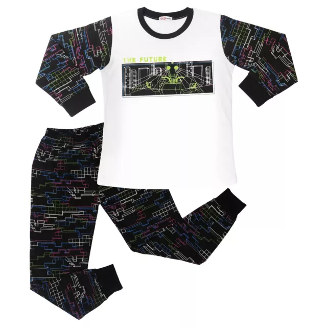 Kids The Future Pyjamas Contrast T Shirt Shorts Sleepwear Girls Boys Age 2-13