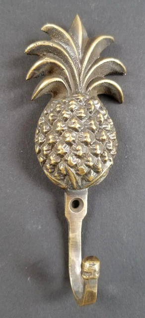 4-1/4" Ant. Style  PINEAPPLE  Solid Brass HOOK Hanger, Coat, Hat, Towel  #C13