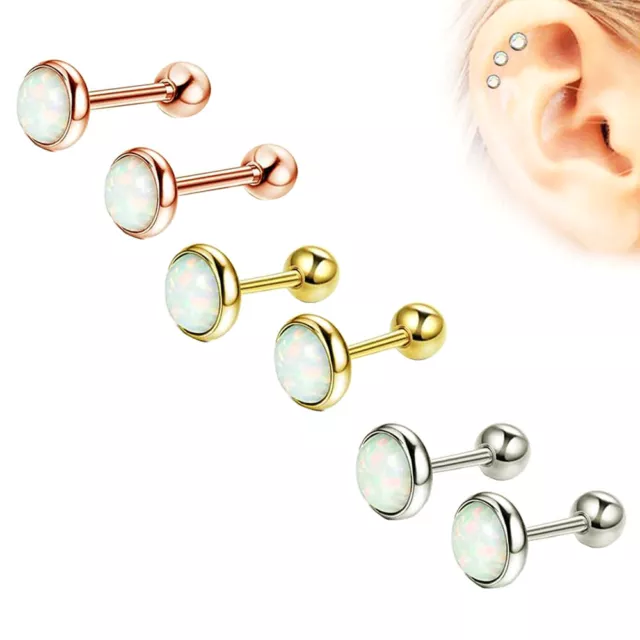 3X Set 16G Steel Opal Bar Barbell Ear Cartilage Tragus Helix Studs Body Piercing