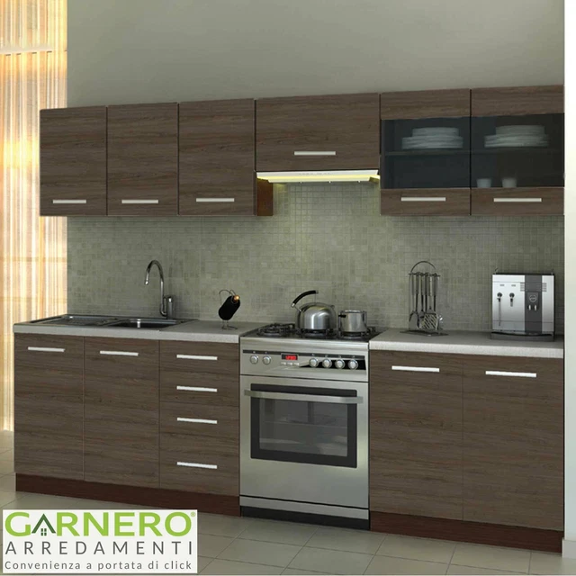 Cucina moderna completa 260 cm MARIKA rovere scuro standard con pensili design