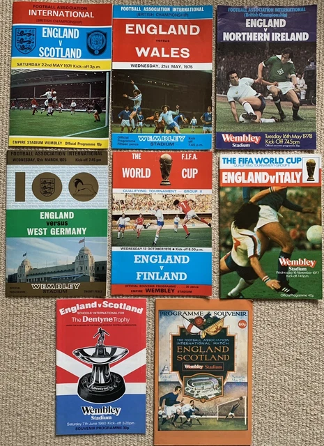 ENGLAND PROGRAMMES 1970S international vs home nations / Germany/ Italy ...