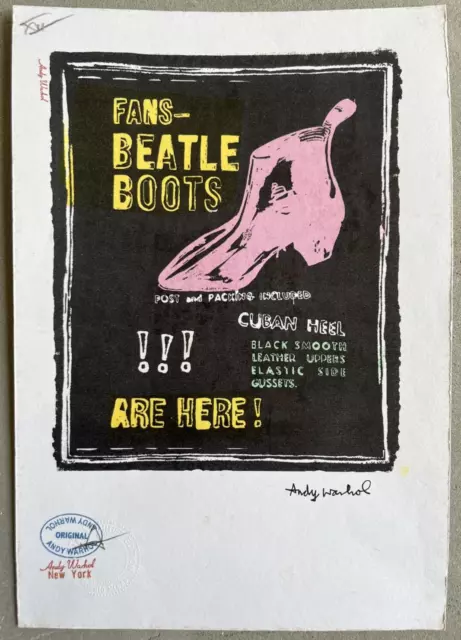 A PRINT ANDY WARHOL The BEATLES Beatle boot  POP ART PRINT SIGNED