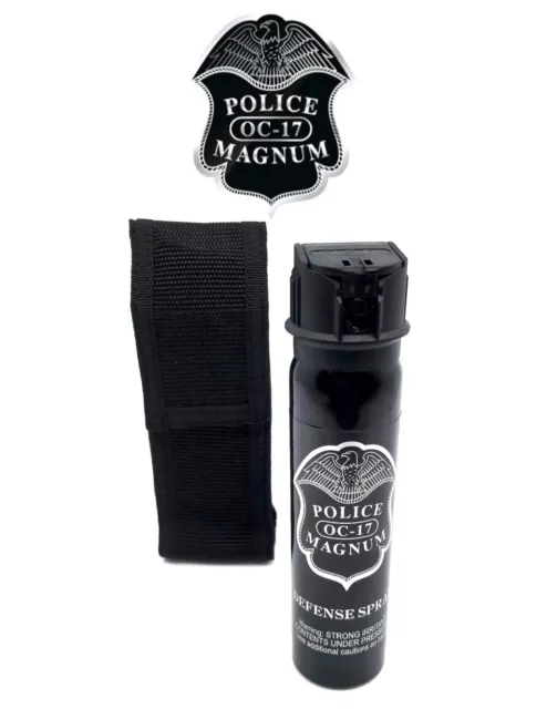 POLICE MAGNUM Pepper Spray 5oz Stream Flip Top Nylon Holster Defense Protection