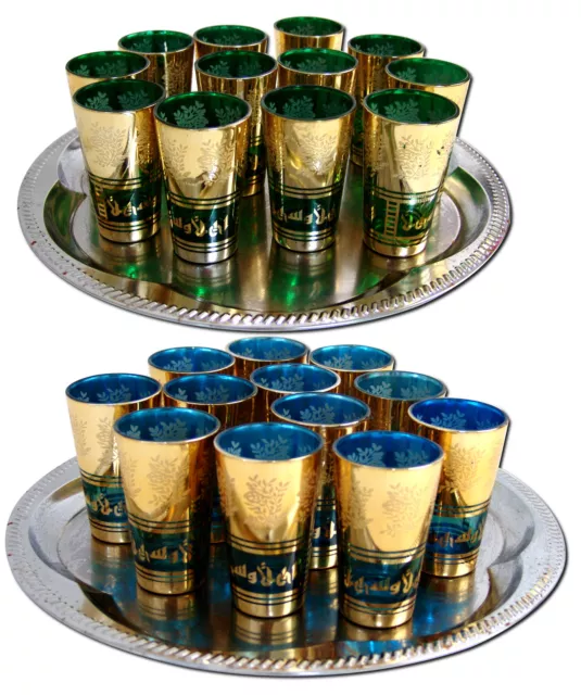 Gläser Orient Glas Teeglas Tee Shisha Orientalische Vintage Gold Grün Blau