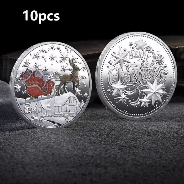 10 Pcs Medallion Santa Claus Coin Souvenir Souvenirs Plated Silver Commemorative