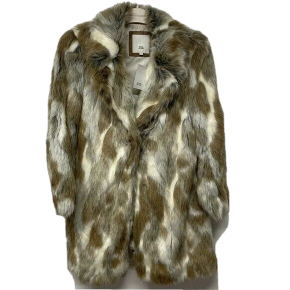 Cappotto invernale River Island in finta pelliccia di coniglio beige marrone bianco marrone marrone marrone marrone marrone marrone marrone chiaro nuovo senza etichette piccolo