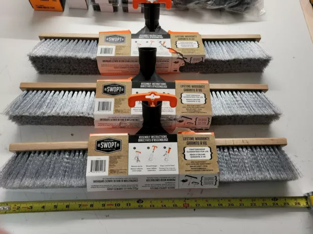 Lot Of (3) Cleveland Push Broom Heads 24" Interchangeable Snap Lock Nylon