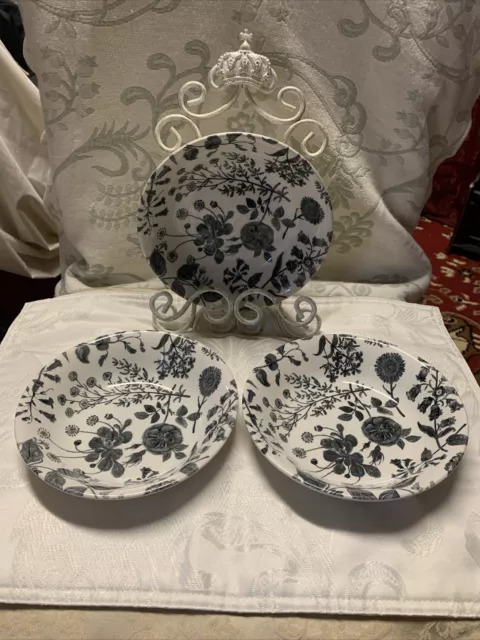 3 Vintage Royal Stafford Fine Earthenware Bowls,Black & White Wildflowers Design