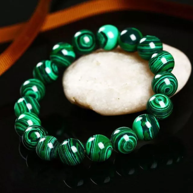 Handmade 10mm Green Malachite Round Gemstone Beads Stretch Bracelet 7.5''