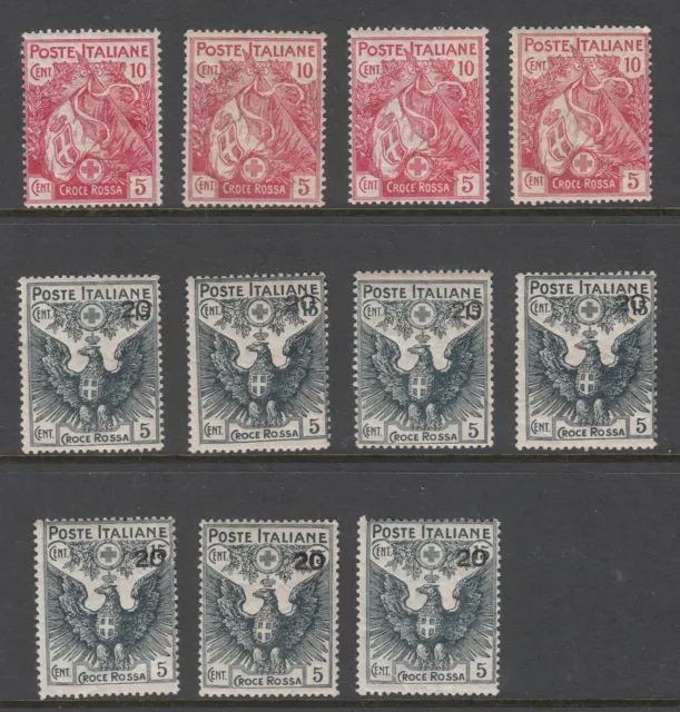 Italy: Red Cross Society: Four 10c + 5c & Seven 20 on 15c + 5c, mint, 1915