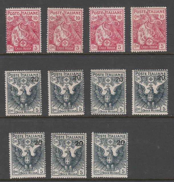 Italy: Red Cross Society: Four 10c + 5c & Seven 20 on 15c + 5c, mint, 1915