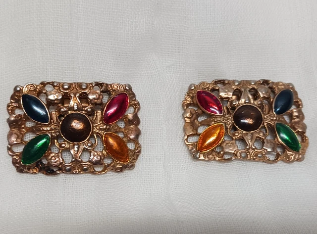 Vintage S.G. D'or Shoe Clips Multicolor Enamel Paint Gold Tone