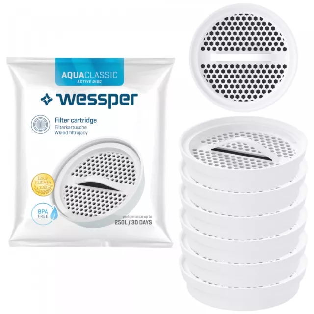 6x Cartouche de filtre à eau Disc Wessper Active, compatible avec Brita