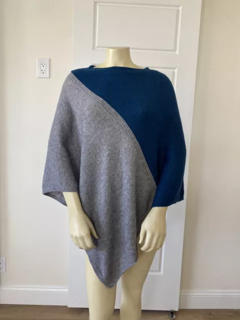 Celeste Wool Cashmere Poncho Cape Sweater One Size Teal Blue Gray EXCELLENT
