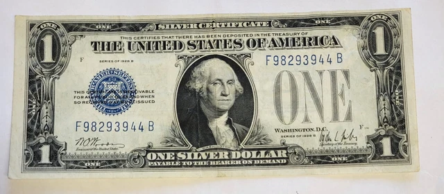 1928-B $1 Blue Seal "FUNNY BACK" Silver Certificate, Crisp XF.