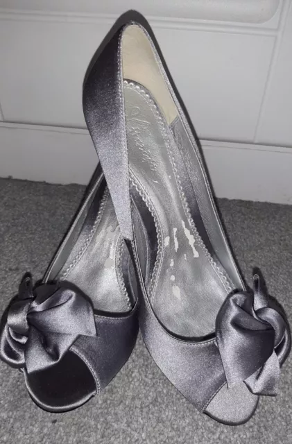 PHASE EIGHT SOPHIA Silver Grey Satin Peep Toe Heel Shoes With