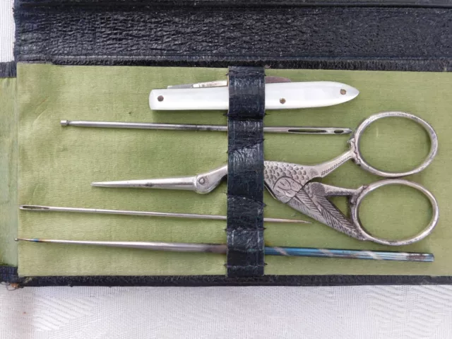 Exquisite Stork Scissors Woodfield Packets Sewing Needle Foldiong Leather Case 3