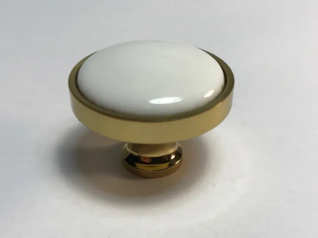 Timeless 1 3/16" Polished Brass and White Ceramic Cabinet/Drawer Knob