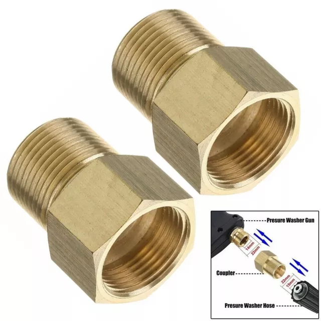 2x Quick Pressure Washer Metric M22 15mm Male Thread to M22 14mm Female Fitting