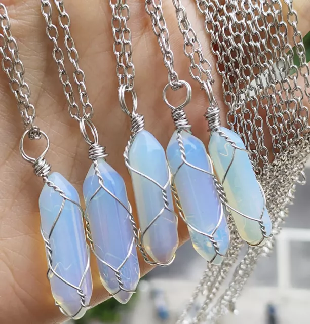 5pcs Opal Gems Pendants Necklace Chakra Reiki Healing Amulet