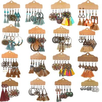 Boho Gypsy Earrings Tribal Ethnic Festival Tassel Ear Hook Drop Dangle Jewelry