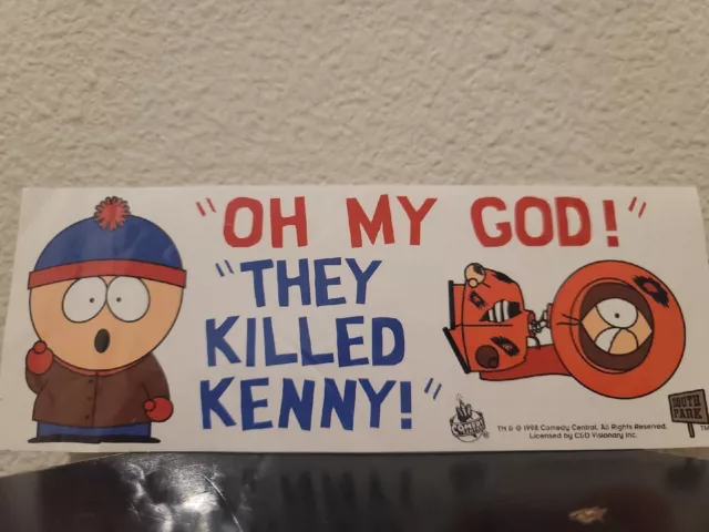 Vintage 1998 South Park Chef I Killed Kenny! Decal Bumper Sticker abt 8"×2"