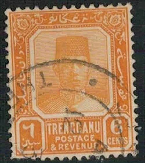Lot 5725 - Malaya (Trengganu) 1921 6c orange used Sultan Suleiman def stmp