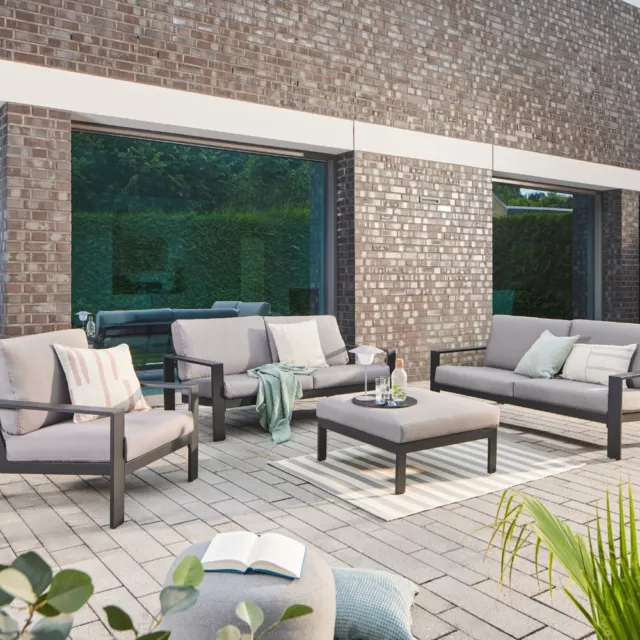 Aluminio Muebles de Jardín Set Grupo Asientos Lounge Conjunto Terraza Gris Sofá