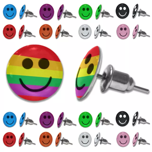 Stud Earrings Emoji Smiley Face Stainless Steel Unisex Colourful Ear Piercing