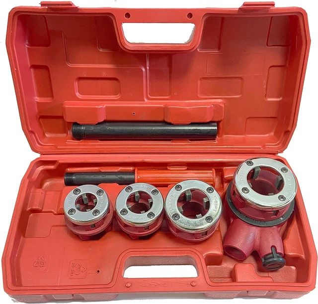 Pipe Threader Kit, BSPT Threading Die Kit,1/2" 3/4" 1" 1-1/4" Manual Plumber Pip