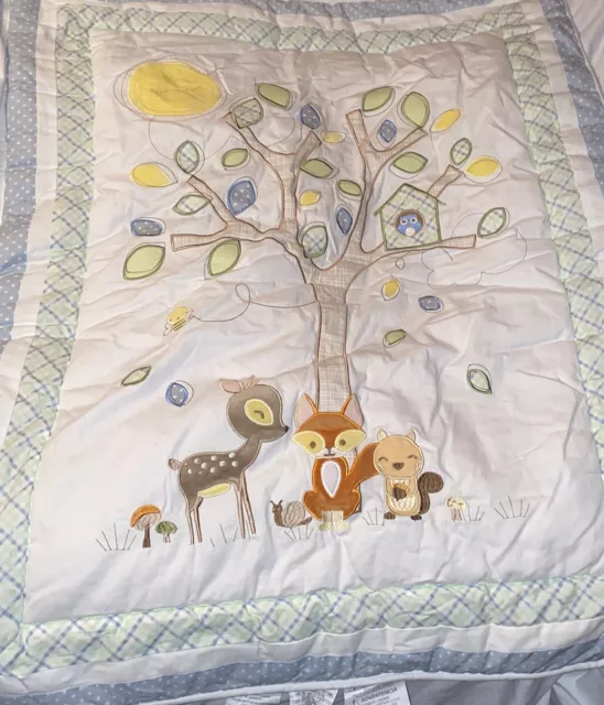 Trend Lab Crib Bedding 6 Piece Set Forrest Animals Fawn  Blue Green In Bag LB