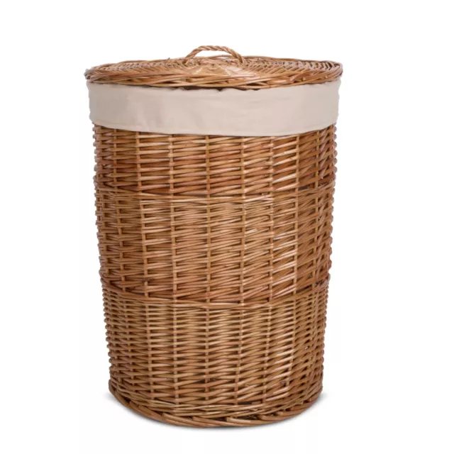 Wickerfield Large Round Wicker Lidded Laundry Clothing Basket with Lining