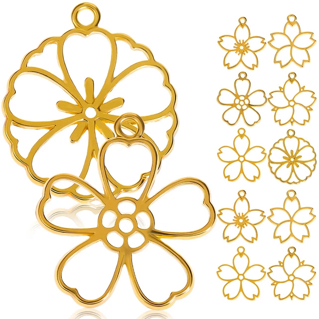 12 Pcs Charme Mit Offenen Lünetten Blumencharme Legierung Obx-Schmuck