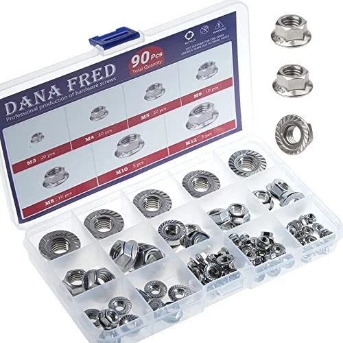 Flange Nuts Hex Lock Self-Locking 304 Stainless Steel Kit 125Pcs