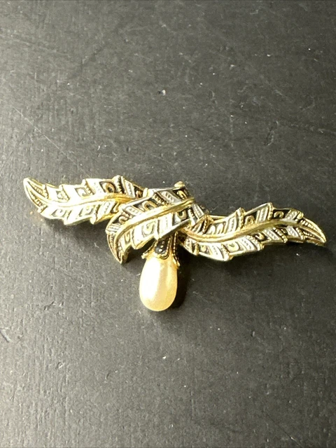 Broche Vintage Créateur Paule Ingrand - Nœud Stylisé émaillé Des Années 50/60, 35mm