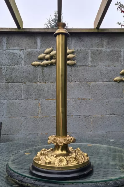 HUGE Original Victorian Solid Brass Oil Lamp Base 20mm Fitter Cast Floral Detail