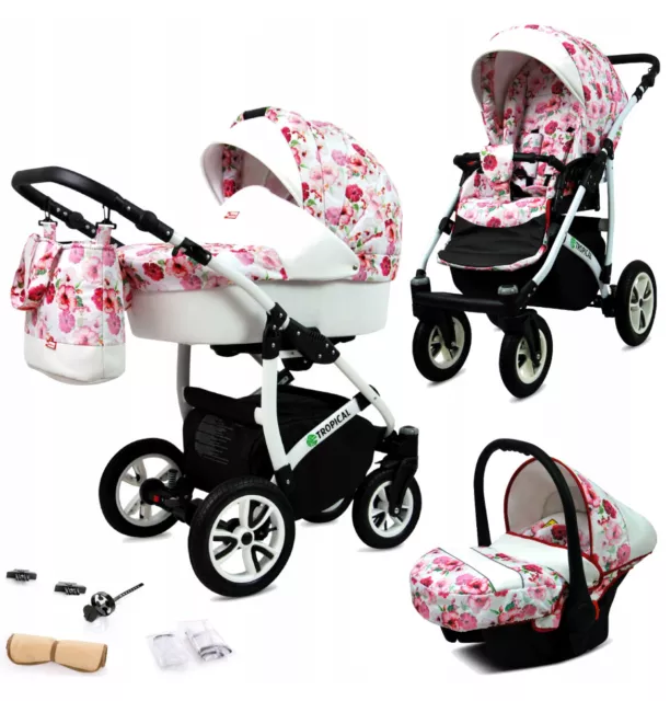 Neuf Poussette bébé Trio Tropical  3en1 Similicuir Siege Auto Inclus