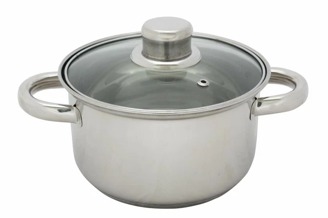 Kochtopf 1 Liter 14 cm Edelstahl mit Glas Deckel Topf Kochen Braten Induktion