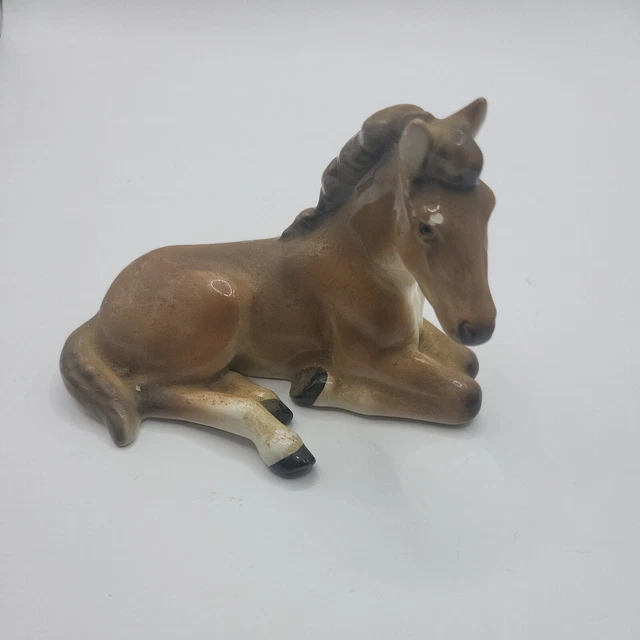 Vintage Colt Figurine/ Keramos Ceramic Colt Laying Down/ Austria signed