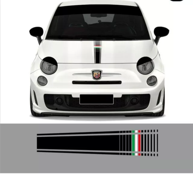 Fiat 500 Abarth Car Bonnet Stickers Italian Flag decal graphic stripe free post